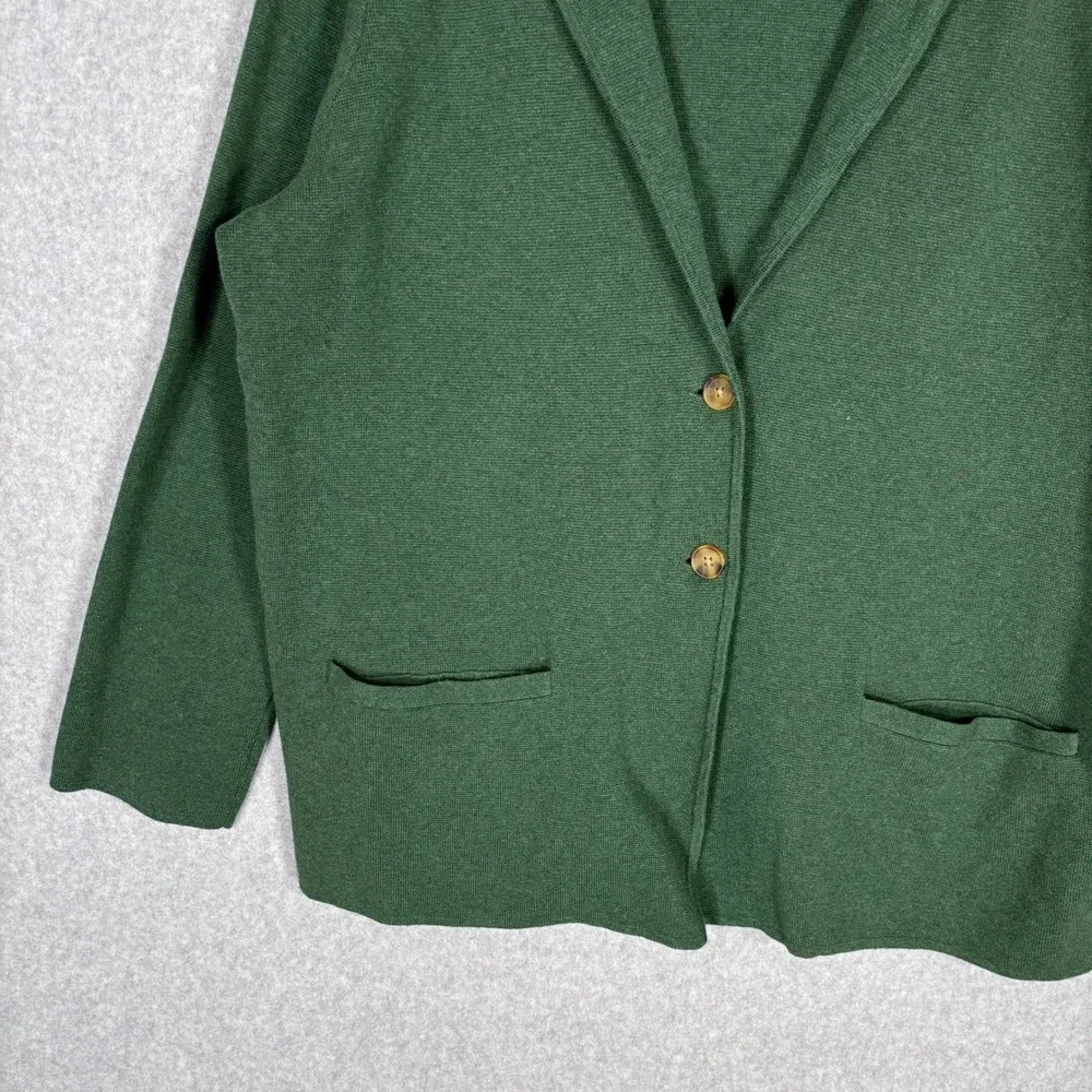 Lands End Sweater Knit‎ Blazer Cardigan XL Green 100% Cotton Classic Preppy